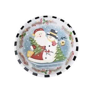 VNTG Dolgencorp Santa Claus Snowman Decorative Bowl Christmas 12" Country Blue